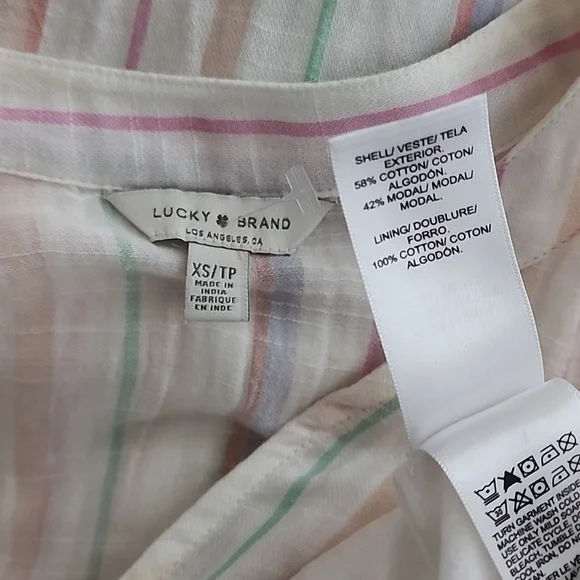 LUCKY BRAND Meadow Mini Dress XS Long Tunic Blouse Top Pastel Rainbow Stripes - Picture 7 of 11